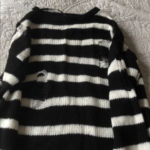 Primary black and white striped wool sweater